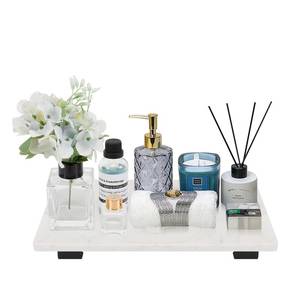 lot 19125 image: Winmien Bathroom Vanity Tray and White Marble Kitchen Soap Tray, Luxurious Small Accessory for TableCountertop (Black-Rectangle, 10 x 6 x 1)