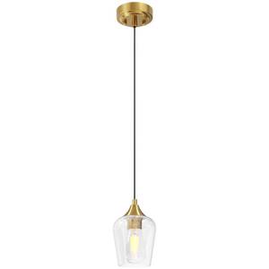 lot 19130 image: VONLUCE Pendant Light Kitchen Island, Brushed Gold Pendant Light Fixture with E26 Base & Adjustable Cable, Modern Pendant Lighting with Glass Shade for Living Room Bedroom Hallway