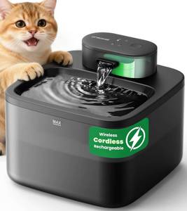 lot 19134 image: oneisall Wireless Cat Water Fountain 74oz2.2L Cordless Pet Water Fountains, 4000mAh Battery Operated Ultra-Quiet Integrated SilentFlow Pump for Cats Indoor, Automatic Cat Water Dispenser, BPA-Free