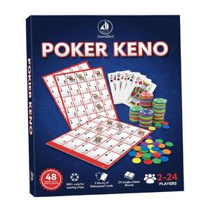 lot 19135 image: GrandSail Poker Keno Game Set with Cards and Chips,24 Two-Sided Boards, 500 Chips,2 Deck of Waterproof Poker Cards,Poker Bingo Set Keno Board Game for Gathering Activity Family Casino Night
