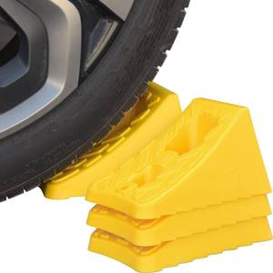 lot 19167 image: OranLite 4 Pack Premium Yellow Wheel Chocks, 14.4 x 10.3 x 8 inch Portable Durable Wheel Chocks, Wheel Wedge, Wheel Stopper for Cars, Motorcycles, Travel Trailers (Yellow - 4Pack)
