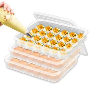 lot 19193 image: Cmaqpw 3 Pack Portable Deviled Egg Tray Carrier with Lid,Portable Egg Storage Container with Lid for 72 Eggs,Egg Holder for Refrigerator Egg Organizer,Easter Thanksgiving Party Home Kitchen Supplies