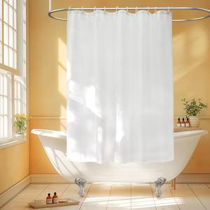 lot 20043 image: Seenus Waterproof Fabric Short Shower Curtain Liner with 3 Weighted Magnets, 60 x 66 inch Washable Cloth Shower Liner Samll for Walkin Tub, White Bathroom Shower Curtain for RV Camper