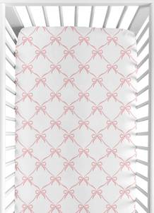 lot 20050 image: Sweet Jojo Designs Fitted Baby Crib Sheets (Pink Bows) for Girls, Infant Nursery, Toddler Bed Room - Standard Size Mattress (Blush and White Bow for The Ballerina Ballet Dancer Princess Collection)