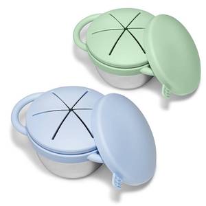 lot 20072 image: JVEOO 2 Pack Toddler Snack Cups, Baby Stainless Steel Snack Containers for Kids with Spill Proof Food Grade Silicone Lids & Handles 9 OZ No Spill Baby Snack Box for Mess-Free Snacking
