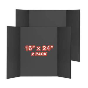 lot 20074 image: Chell Mini Size Trifold Poster Board, 16 x 24, Small Corrugated Project Boards, Black, 2 Pack