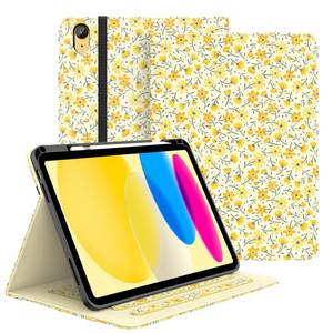lot 20088 image: Zonefoker Case for iPad 11th Generation (A16) 11-inch 2025, for 10th Generation 10.9 2022, PU Leather iPad 1110 th Gen Cover with Multi-Angle Viewing, Pencil Holder, Pocket Design, Yellow Flower