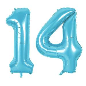 lot 20097 image: Number 14 Balloons for 14th Birthday Party Decorations, 0-100 Large No.14 Balloons for Girls Boys and Daughter Son, 40 Inch Jewelry Blue Foil Helium Balloon for 14 Year Old Anniversary Decorations