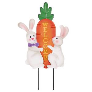 lot 20110 image: hogardeck Easter Decorations Outdoor, 26 Inch Cute Bunny Carrot Decorative Garden Stakes for Easter Decor, Welcome Metal Yard Sign for Home Spring Outside Garden Front Porch Lawn Backyard
