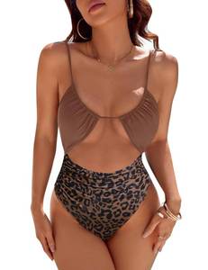 lot 20116 image: Blooming Jelly Womens One Piece Swimsuit Tummy Control Bathing Suit 2026 Sexy Slimming Flattering Cute Cheeky High Cut Out Ladies Swimwear (Medium, Brown Leopard)