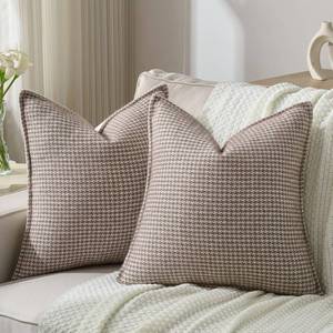 lot 20133 image: FUTEI Pack of 2 Houndstooth Throw Pillow Covers 18x18 Inch Soft Chenille Gingham Textured Farmhouse Decorative Cushion Case Modern Home Decor for Couch Bedroom Living Room, Coffee