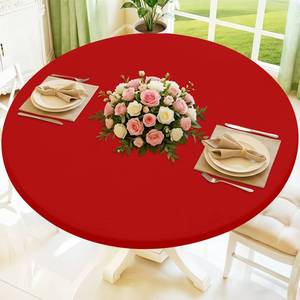lot 20150 image: Moosfor Round Spandex Tablecloth, Elastic Fitted Waterproof Tablecloths for 36-44 Tables, Stretch Washable Picnic Table Cover for Camping, Dining, Indoor and Outdoor, Red