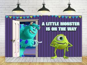 lot 20158 image: Basifoto Monster Inc Backdrop for Gender Reveal Party Decorations Monster Inc Background for Baby Shower Party Cake Table Decorations Supplies a Little Monster is on The Way Theme Banner 5x3ft