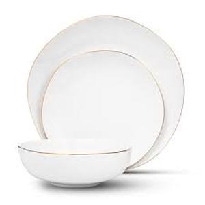 lot 9566 image: White Ceramic Dinnerware Set with Gold Trim