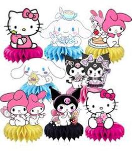 lot 12421 image: 8Pcs Kawaii and Friends Honeycomb Table Centerpiece,Cats and Friends Birthday Party Supplies Table Decorations for Kids Party Decorations