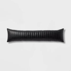 Lumbar Faux Leather Channel Stitch Decorative Throw Pillow Black - Threshold: Indoor Rectangle Bolster, Polyurethane & Cotton - Retail: $40