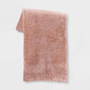 lot 9430 image: 50x60 Shiny Chenille Throw Blanket Blush - Threshold Soft, Reversible, Machine Washable - Retail $70