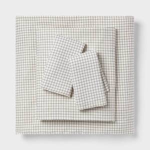 lot 9439 image: King Cotton Blend Sateen Sheet Set Ivory Micro Grid - Room Essentials - Retail $40