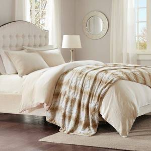 lot 9449 image: 60x70 Oversized Marselle Faux Fur Throw Blanket Beige - Madison Park - Retail $105