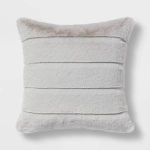 lot 9459 image: Square Channel Faux Fur Decorative Throw Pillow Light Gray - Threshold Soft Polyester, Indoor Use, Zipper Closure - Retail $25