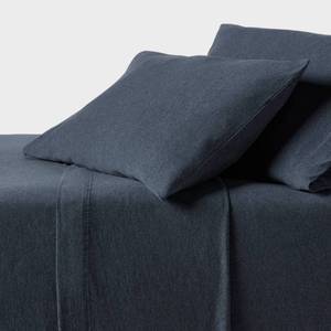 lot 9471 image: King Cotton Jersey Sheet Set Heather Blue - Threshold 100% Cotton, OEKO-TEX Certified, 4-Piece King Set - Retail $60