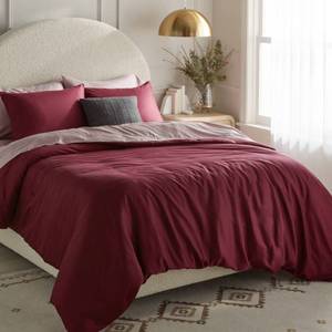 lot 9485 image: FullQueen TENCEL Duvet Cover and Sham Set Wine Red - Threshold Cooling Satin Lyocell, OEKO-TEX Certified - Retail $69