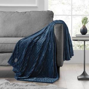 lot 9494 image: Brookstone Heated Solid Ribbed Plush Throw Navy - Retail $35