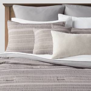 lot 9502 image: 12pc Queen Chambray Matelasse Stripe Comforter & Sheet Bedding Set Gray - Threshold Polyester, OEKO-TEX Certified, Woven - Retail $119