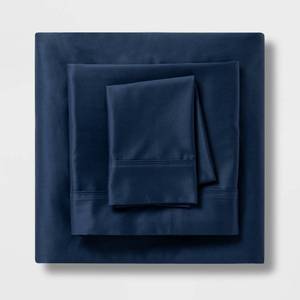 lot 9508 image: Full Solid Performance 400 Thread Count Sheet Set Metallic Blue - Threshold Cotton Sateen, Wrinkle-Resistant, OEKO-TEX Certified - Retail $45