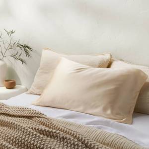 lot 9511 image: 1pk Standard Solid Silk Pillowcase Cream - Casaluna - Retail $30