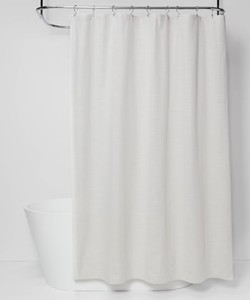 lot 9487 image: Micro Striped Textured Shower Curtain Khaki - Threshold - Retail $25