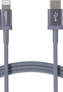 lot 321 image: Amazon Basics USB-C to Lightning Cable, MFi Certified Charger with Power Delivery, Nylon Braided Cord for Apple iPhone 14 13 12 11 X Xs Pro, Pro Max, Plus, iPad, 6 Foot, Dark Gray - Retail $14