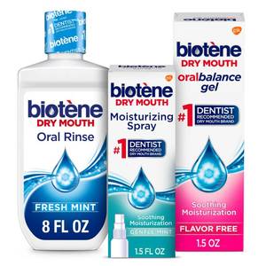 lot 324 image: Biotene Dry Mouth Management Oral Rinse, Dry Mouth Spray and Moisturizing Gel - 1 Kit - Retail $17