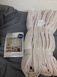 lot 331 image: Miulee Beige Curtain Panels with Care Guide - Retail $15
