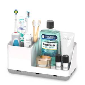 lot 339 image: Homtalker Toothbrush Holders for Bathroom Counter - Detachable Bathroom Organizer and Storage Electric Toothbrush and Toothpaste Holder, Bathroom Decor Accessories for Countertop, Shower, Sink - Retail $13