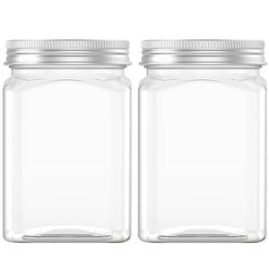 lot 341 image: Hulless 24 Oz Clear Plastic Jars 720mL Plastic Containers Reusable Empty Storage Jars with Lid for Household and Kitchen Organizing, 2 Pack - Retail $10