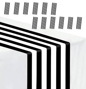 lot 344 image: MUNILAIL 12 Pcs Stripe Table Runner Plastic 14 x 108 Black and White Striped Table Runners for Wedding Birthday Baby Shower Party Table Centerpiece Decorations Disposable Table Runner - Retail $18