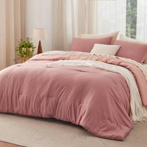 lot 363 image: Bedsure Queen Comforter Set, Pink Clay Soft Prewashed Bedding for All Seasons, 3 Pieces GentleSoft Bed Set, 1 Lightweight Comforter (90x90) and 2 Pillowcases (20x26) - Retail $38