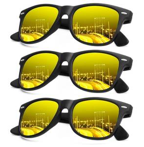 lot 370 image: KALIYADI Night Vision Glasses for Men Women Polarized Driving Glasses Yellow Tinted Anti Glare With UV Blocking (3 Pack) - Retail $15