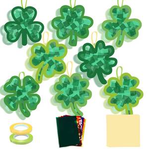 lot 373 image: KOPOOEOE 32 Sets St. Patricks Day Suncatchers Craft DIY Shamrock Tissue Paper Crafts Kits Irish Green Clover Hanging Decorations for Home Window Stained Glass Effect Art Supplies - Retail $17