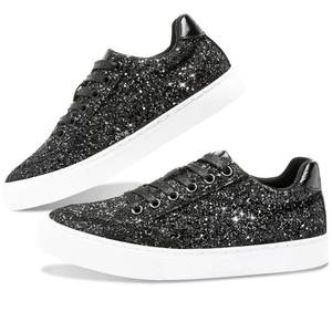 lot 389 image: Jeekopeg Glitter Sparkly Fashion Sneakers Shoes Shiny Casual Shoes Bling Sequin Concert Low Cut Lace up Shoes(Black Glitter,11 Women9 Men) - Retail $30