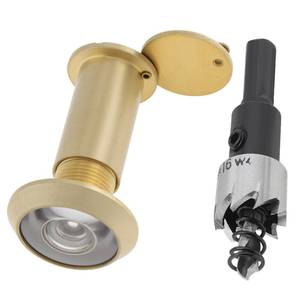 lot 396 image: HOJLKLD Door Viewer Peephole, Solid Brass 200 Degree Peephole with 16 MM Drill Bit, 58 Inch Pipe Diameter Viewer with Heavy Duty Privacy Cover for 1-38 to 2-16 Doors (Gold) - Retail $10