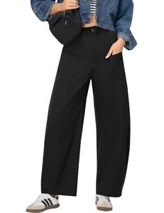 lot 406 image: Pre Owned Blooming Jelly Womens Wide Leg Barrel Pants Baggy Casual Pants Loose Trousers with Pockets(L, Black) - Retail $20