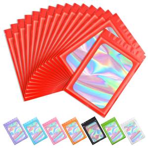 lot 411 image: Funfery 100 pcs Red Smell Proof Mylar Holographic Bags Packaging Bags,Clear Resealable Odor Proof Bag Foil Pouch Bag for Food Storage,Lipgloss,Jewelry,Eyelash Packaging for Small Business(3x4.7In) - Retail $9