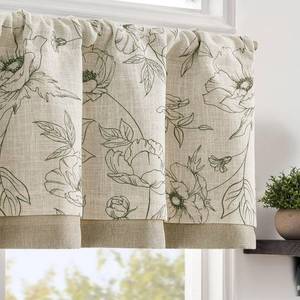 lot 418 image: jinchan Linen Floral Valance Curtain for Kitchen Green Flower on Beige for Windows Room Darkening Farmhouse Valance Double Layer Window Treatment Decoration 1 Panel Rod Pocket 16 Inch - Retail $15