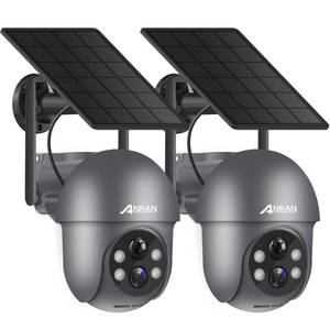 ANRAN 3MP Security Camera Wireless Outdoor, 2K Solar Outdoor Camera with 360Â° View, Smart Siren, Spotlights, Color Night Vision, PIR Human Detection, Pan Tilt Control, 2-Way Talk, Q01 Grey 2 Packs - Retail: $160