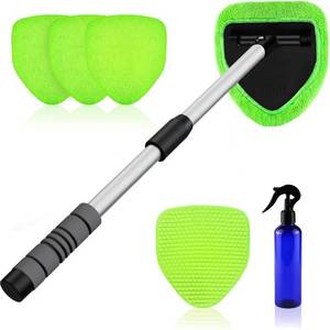 lot 489 image: XINDELL 29-inch Windshield Cleaner Tool �� Car Interior Window Cleaning Kit with Extended Long Handle & 4 Microfiber Pads, Auto Wiper Windshield Brush for Car, Trucks, SUVs, RVs & Home - Retail $19