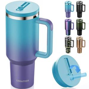 lot 491 image: Greatyos 40 oz Tumbler with Handle and Flip Straw Lid - Upgraded Insulated Traveler Tumblers with Lids Straws Vacuum Leak Proof Stainless Steel 40oz Cup Mug Gifts for Men Women Him Her (Ocean Dream)