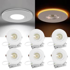 Wembanma 4 Inch Gimbal LED Recessed Light - with Night Light, 12W+3W 1100LM, Dimmable Canless Recessed Lighting 4 Inch, 5CCT+2000K Outdoor Soffit Lights, with Junction Box, White, 6 Pack - Retail: $90