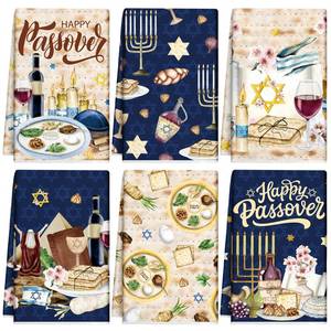 lot 502 image: Tudomro 6 Pcs Passover Kitchen Towels 14.2 x 21.3 Inches Jewish Holiday Dish Towel Star of David Jewish Seder Plate Towel Passover Party Decorations Gift for Festival Holiday Party - Retail $10